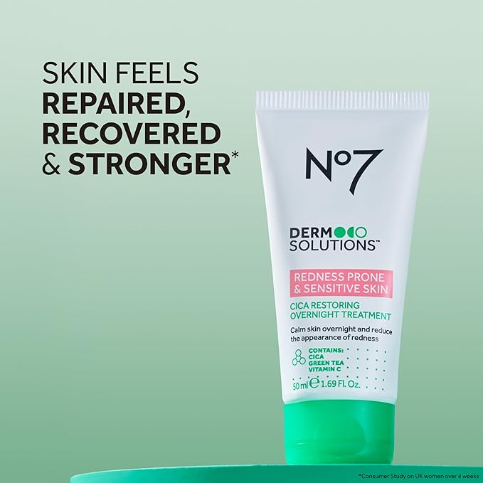 No7 Derm Solutions Skin Barrier Repair Night Cream & Redness Corrector for Face - CICA Restoring Overnight Treatment - Hydrates, Calms & Soothes - For Sensitive, Redness-Prone Skin (1.7 Fl Oz)
