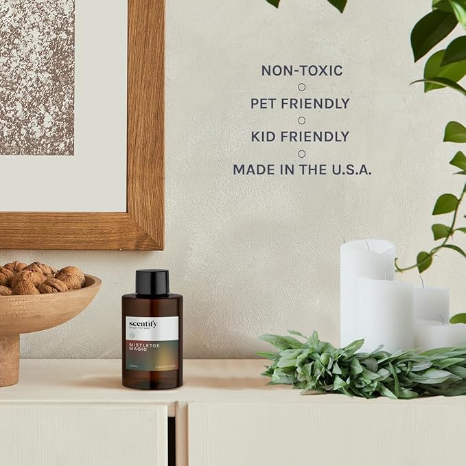 Scentify Holiday Mistletoe Magic Aroma Oil Christmas Refill Scent for Oil Diffusers - Pine, Oak, Moss, Clove, Cedar - Luxurious Relaxing Aromatherapy Fragrance 100ml, 3.38oz