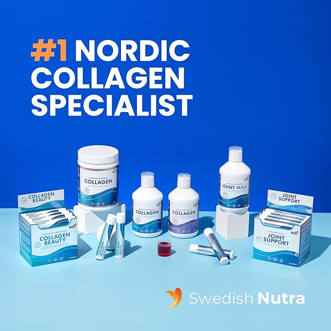 Swedish Nutra - Collagen Beauty | 10,000 mg Hydrolyzed Marine Collagen Liquid Supplement - 30 x 25 ml Daily Shots | Hyaluronic Acid and Vitamin C to Support Healthy Hair, Skin, Nails | Sugar-Free