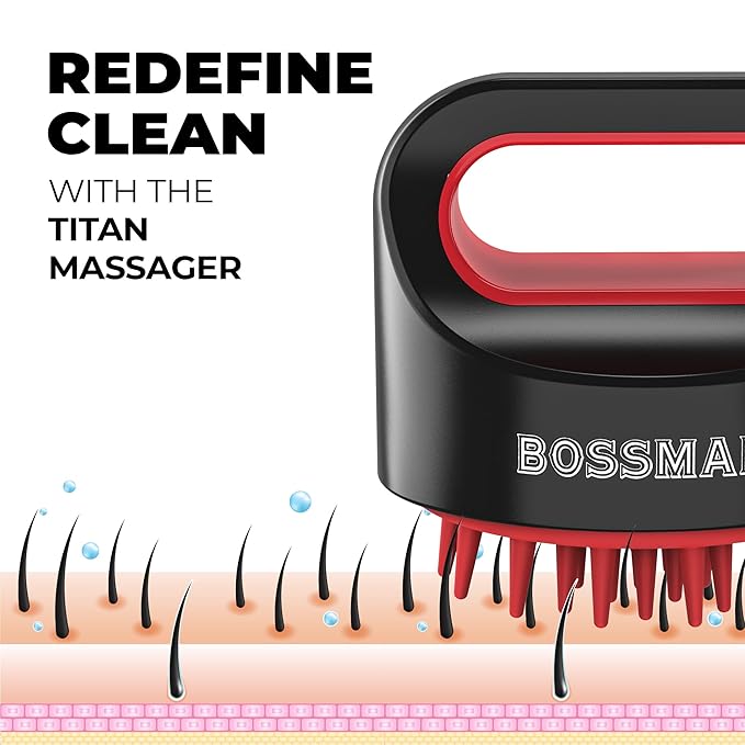 Bossman Titan Shower Scalp Massager – Ergonomic Silicone Scrubber for Product Build-Up, Dandruff & Pore Stimulation – Head & Beard Care Tool