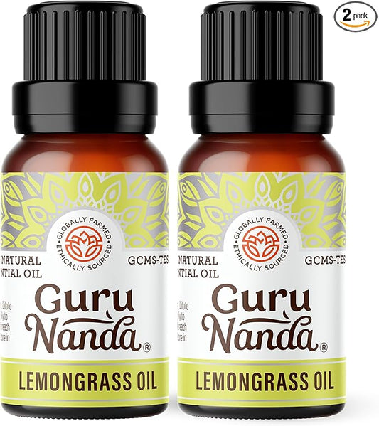 GuruNanda Lemongrass Essential Oil (Pack of 2 x 0.5 Fl Oz) - 100% Pure, Premium Therapeutic Grade Oil for Cleansing and Rejuvenation, Aromatherapy for Hair and Face Care, Fresh Citrus Scent