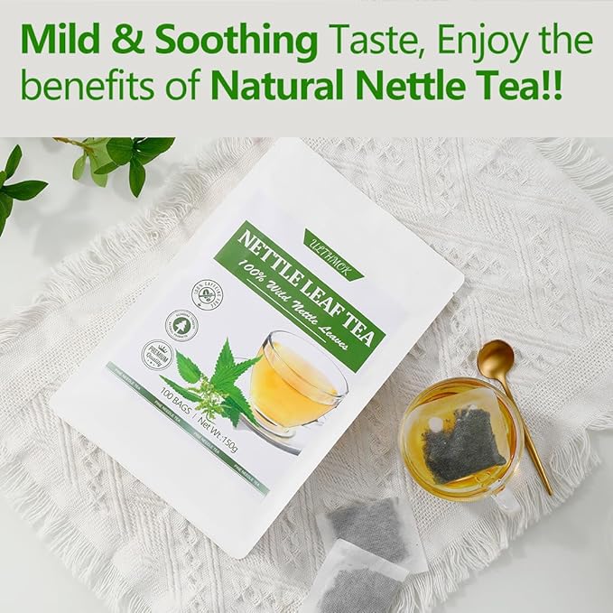 Premium 100 Stinging Nettle Leaf Tea Bags, Made with 100% Wild Nettle Leaves，No Additive & Caffeine Free.