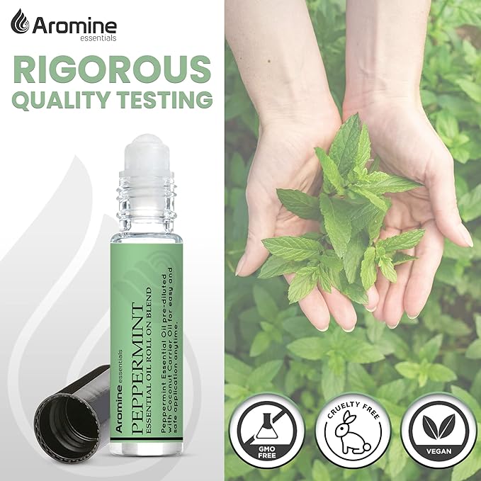 Peppermint Essential Oil Roll On, Pre-Diluted 10ml (Pack of 2). Premium Quality, Therapeutic Grade Topical Ready Aromatherapy Oil