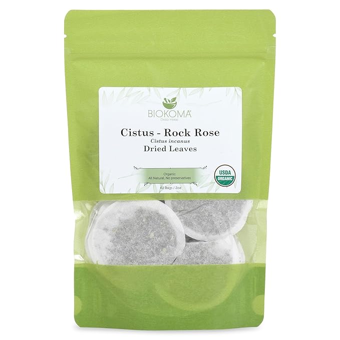 Biokoma Pure and Organic Cistus - Rock Rose (Cistus incanus) Dried Leaves Tea 40 Bags In Resealable Moisture Proof Pouch,USDA Certified Organic-Herbal Tea, No Additives,No Preservatives,No GMO, Kosher