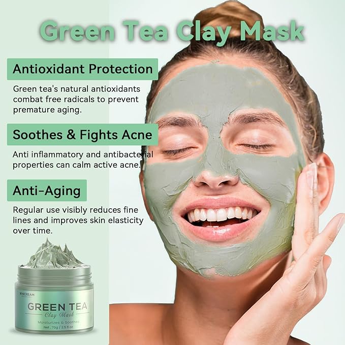 Turmeric Clay Mask, Green Tea, Dead Sea Minerals Mud Mask, Spa Facial Mask 3-Piece Set for Deep Cleansing, Moisturizing, and Refining Pores, Vegan & Cruelty-Free 2.5 oz each
