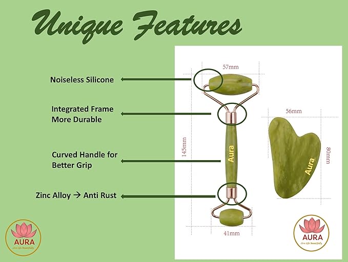 Premium Certified Luxury Green Jade Roller and Guasha for anti aging skin care