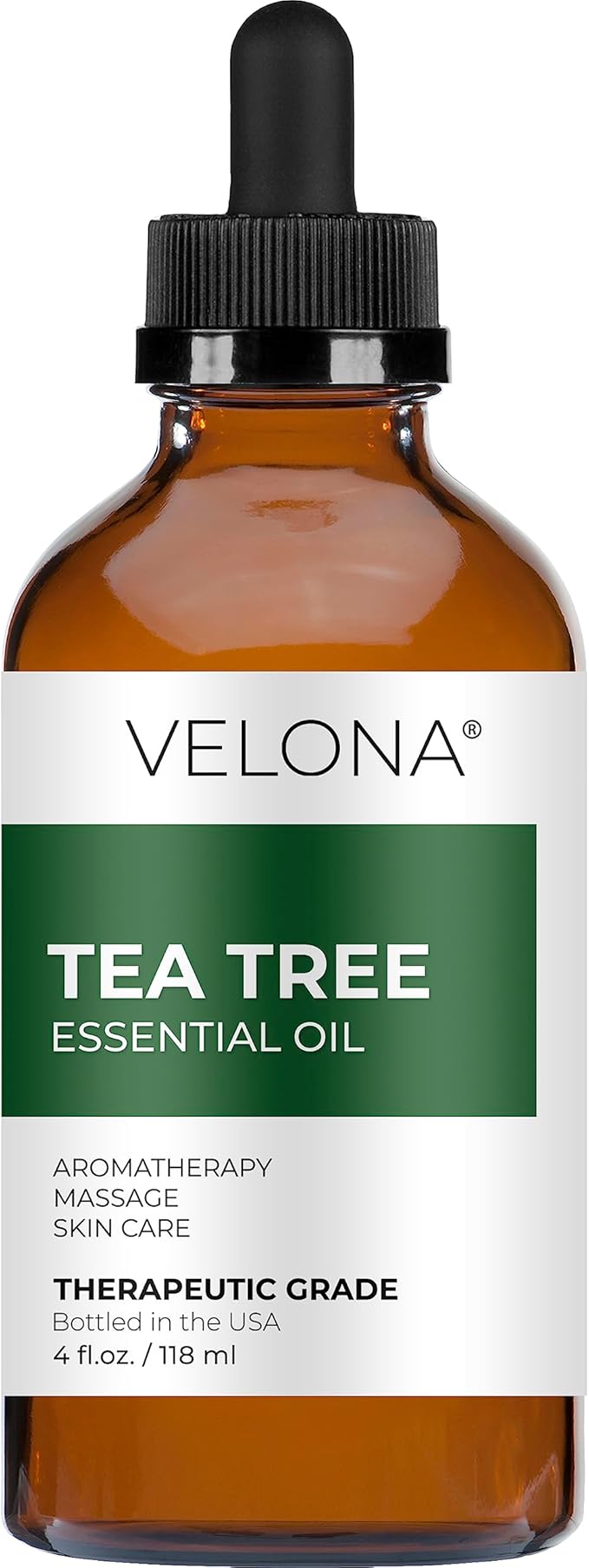 Tea Tree Essential Oil by Velona - 4 Fl Oz | Therapeutic Grade 100% Pure and Natural | for Aromatherapy Diffuser, Massage, Skincare, Haircare, Soapmaking | Undiluted and Multipurpose in Glass Bottle