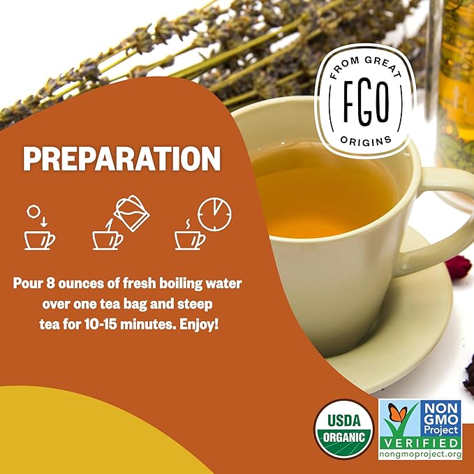 FGO Organic Turmeric Ginger Herbal Tea, 20 Count, Eco-Conscious Tea Bags, Caffeine Free, Resealable Bag, Packaging May Vary (Pack of 1)