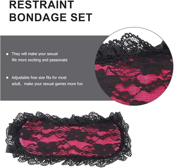 Soft Lace Eye Mask Party Ribbon Accessories, Eye Mask Comfortable Sleep Mask Can Be Adjusted to Shading Eyes, Travel,Home,Meditation,Shift Work (Rose Red 2pcs)