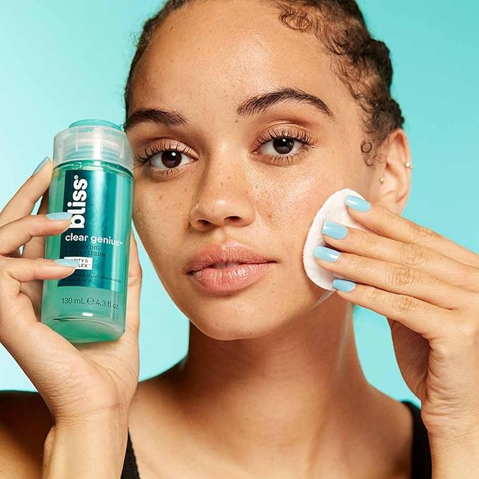 Bliss Acne-Prone Skin Bundle - Clear Genius Toner, Body Spray, Spot Treatment BHA Salicylic Acid and Clarifying Peel & Cleanser