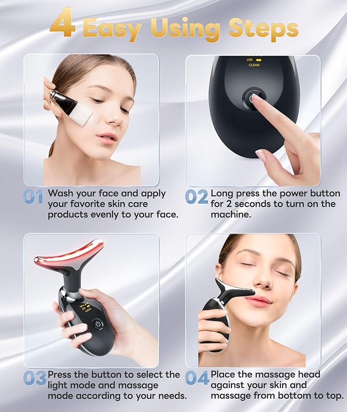 Light Based Multifunctional Facial Massager, 7 Color Portable Face Massager Tool for Skin Care, Glossy Black