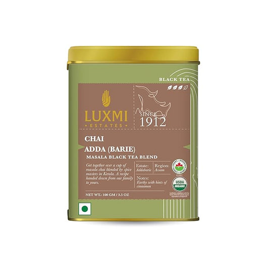 Luxmi Estates Chai Adda-Bari 100gm Tin | Masala Chai | Certified Organic Black Tea