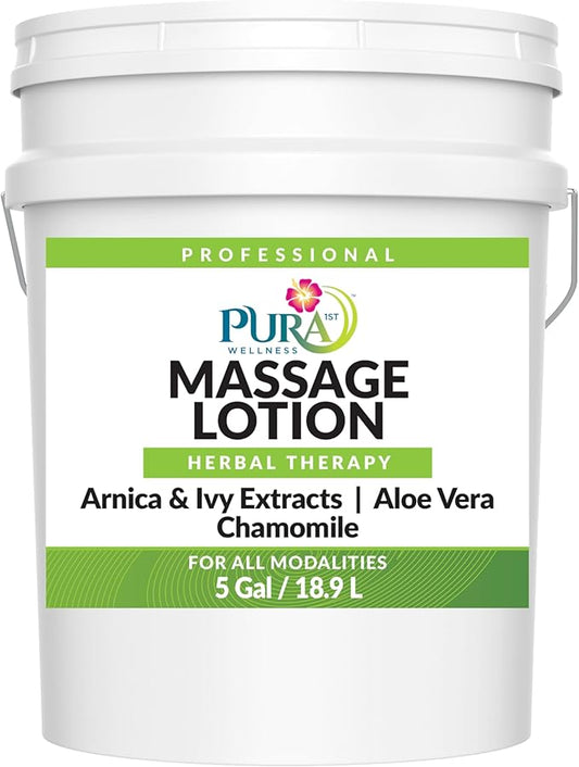 Herbal 5 Gallon Massage Lotion, Hypoallergenic Formula for Muscle Relief, Professional Deep Tissue, Skin Hydrating, Unscented for Physical Therapy Recovery, Therapeutic