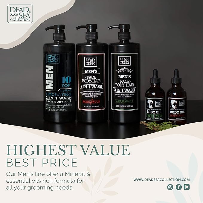 Dead Sea Collection Bath Salts for Men with Sandalwood Oil - Muscle Recovery Bath Soak – Mens Pure Dead Sea Salt for Soothing and Relaxing - 37 Oz