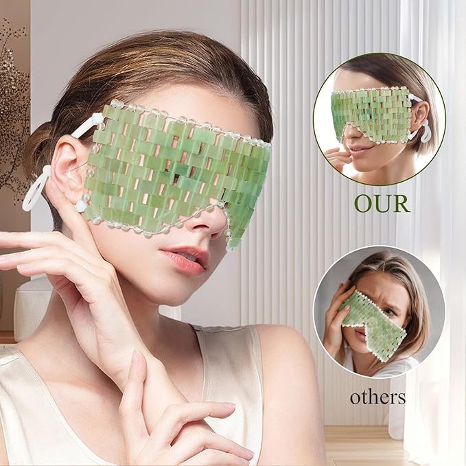 Jade Eye Mask - with Adjustable Strap for face 100% Natural Gemstone Jade Sleep Mask for Hot & Cold Anti Aging Therapy by LazyGa