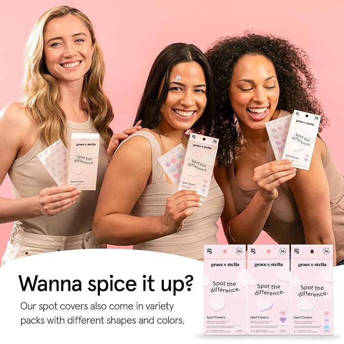 grace & stella Pimple Patches for Face- Heart Hydrocolloid Zit Stickers that Help Soothe & Conceal Breakouts - Colorful Covers for Acne Prone Skin - Dermatologist-Tested, Vegan (Heart, 72 Count)