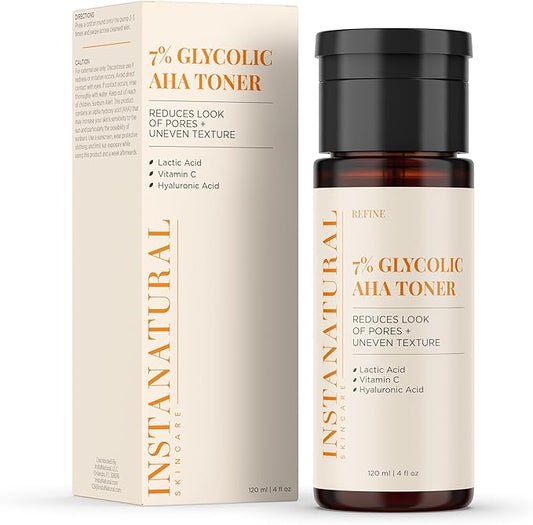 InstaNatural Face Toner, Brightens, Reduces The Look of Pores and Uneven Texture, Gently Exfoliates (4 fl oz (4 fl oz, 7% Glycolic AHA Face Toner)