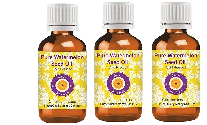 Deve Herbes Pure Watermelon Seed Oil (Citrullus lanatus) Cold Pressed (Pack of Three)100ml X 3 (10 oz)
