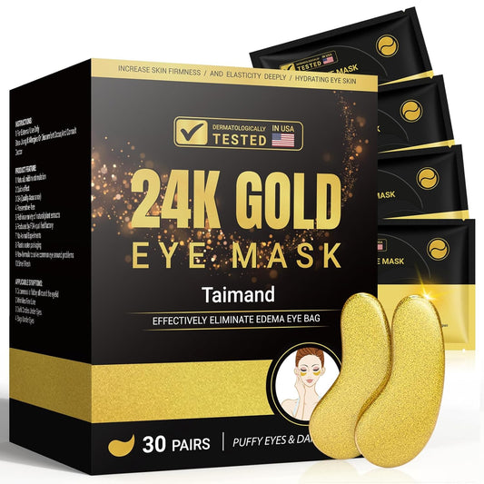 Under Eye Patches (30 Pairs), 24K Gold Under Eye Mask for Puffy Eyes, Dark Circles, Bags and Wrinkles with Collagen, Relieves Pressure and Reduces Wrinkles, Revitalises and Refreshes Your Skin