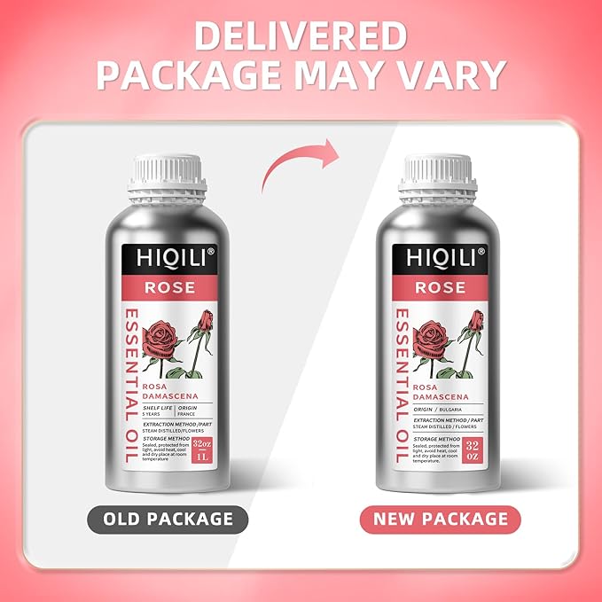 HIQILI 32 Fl Oz Rose Essential Oil, Huge Value Size Undiluted Rose Oil for Face, Skin, Diffuser, Hair