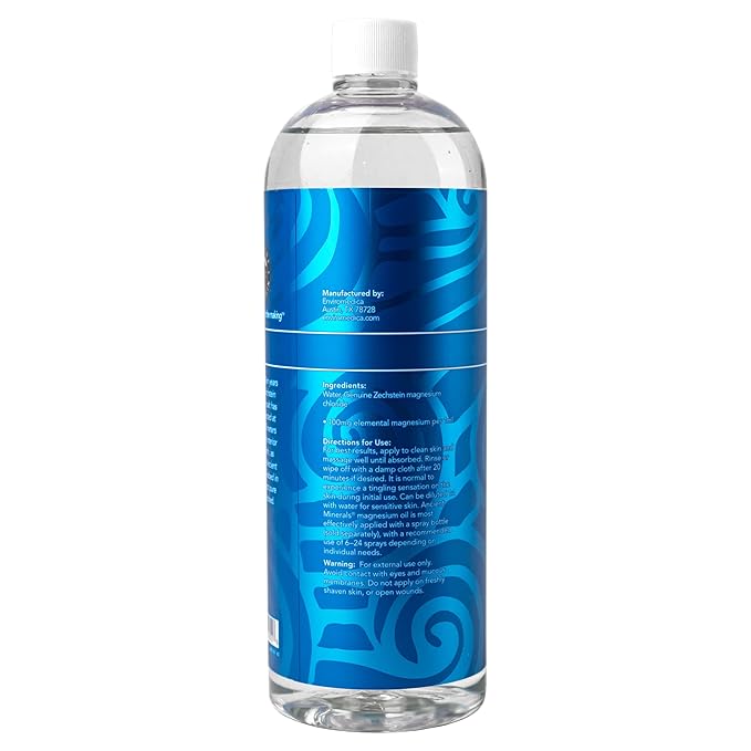 Ancient Minerals Magnesium Oil Refill Bottle, high Concentration Topical Genuine Zechstein Magnesium Chloride Topical Magnesium (33oz)