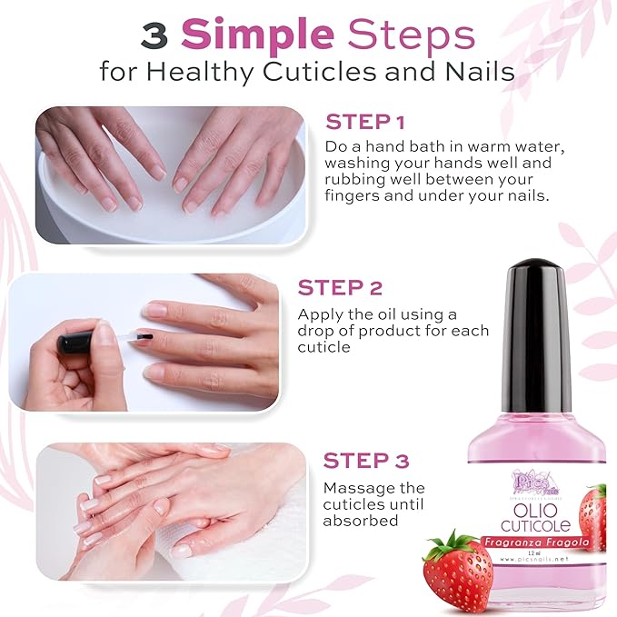 Pics Nails Professional Cuticle Oil - Strawberry Cuticle Softener for Nails & Cuticle Care - Nail Oil Cuticle Repair Treatment with Sunflower Seed Oil 12ML Cuticle Oil Bottle with Brush Applicator