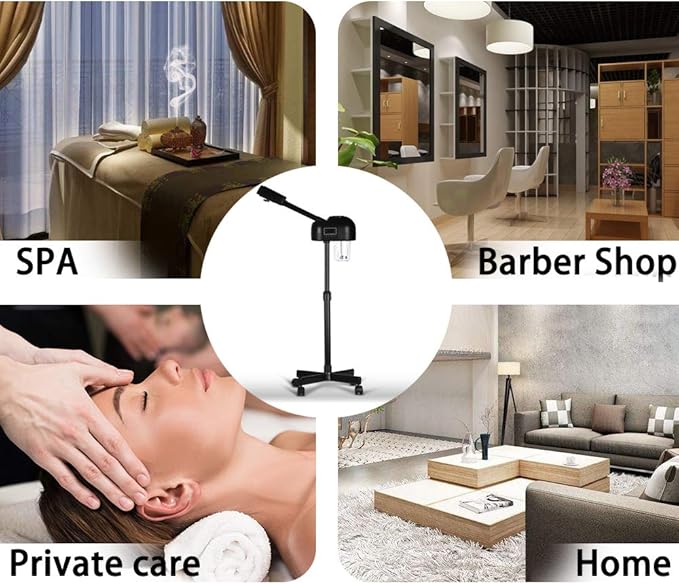 LCD Facial Steamer Professional for Clean Skin, Skin Care Use at Home, Beauty Salon, Spa with Hot Mist, Timer Function, Adjustable Height, Rolling Wheels - Black