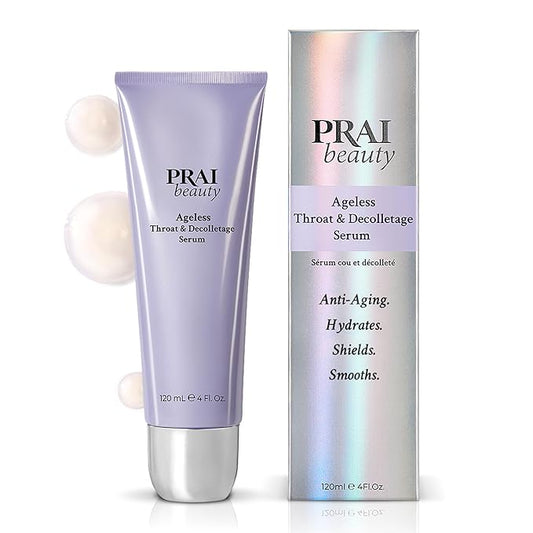 PRAI Beauty Ageless Throat & Decolletage Serum for Instantly Ageless Neck | Neck Firming and Tightening Serum | Anti-Aging Serum that Shields Skin from Damage and Improves Skin Tone + Colour | 4 Oz