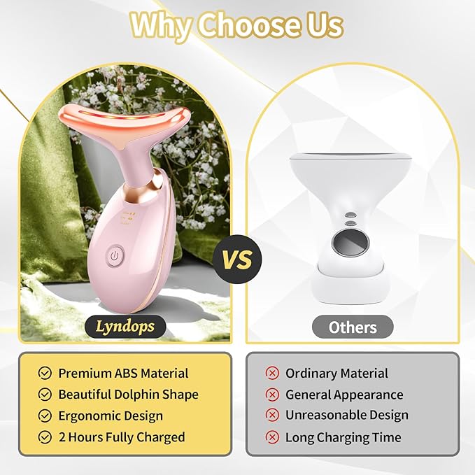 Face Light Therapy Device, Based on Triple Action LED, Thermal, and Vibration Technologies, Face and Neck Beauty Device with 7 Color LED for Home Use, Improve Skin(Glossy Pink)