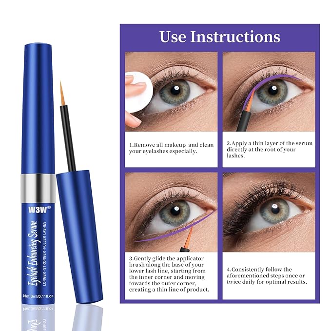 Lash Serum, W3W Eyelash Growth Serum, Eyelash Serum, Lash Serum for Boost Lash Growth Serum, Advanced Formula for Longer, Fuller, and Thicker Lashes, 3 ML (Blue)