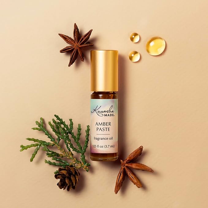 Kuumba Made Amber Paste Fragrance Oil | 0.125 Fl Oz | Notes of Spicy Nutmeg, Pine, & Sweet Honey | Clean, Long-Lasting Scent | Alcohol Free | Roll On Perfume
