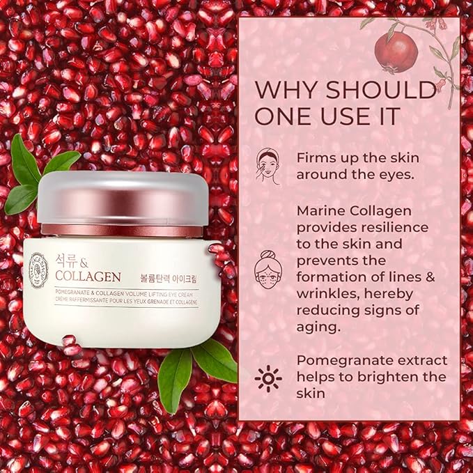 The Face Shop Pomegranate & Collagen Volume Lifting Eye Cream | Ultra-Light Eye Cream for Eye Skin Lifting, Firming & Brightening | Reduce Dark Circles | Deep Hydrating Under Eye Area, 1.69 Fl Oz