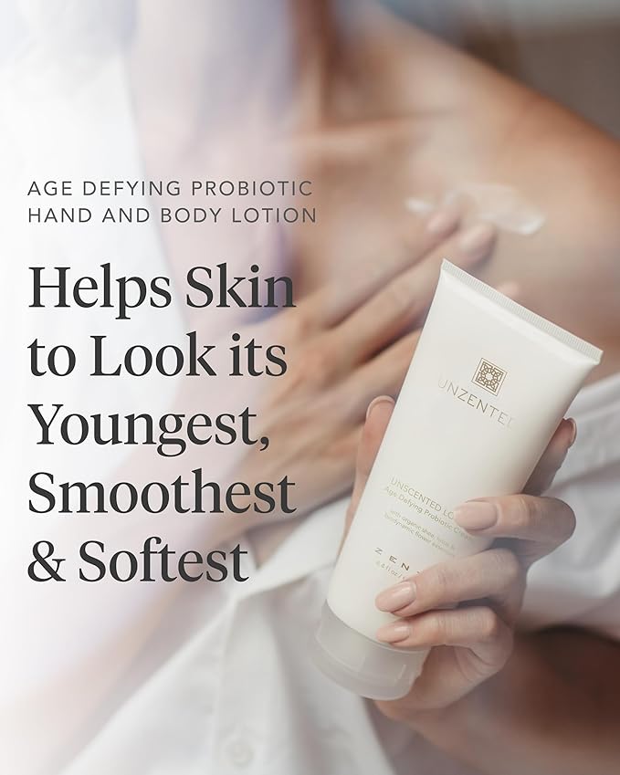 Zents Age-Defying Probiotic Body & Hand Lotion (Fragrance-Free) | Moisturizing Lotion with Hyaluronic Acid & Organic Shea Butter | Nourishes & Hydrates Skin | 6.4 fl oz