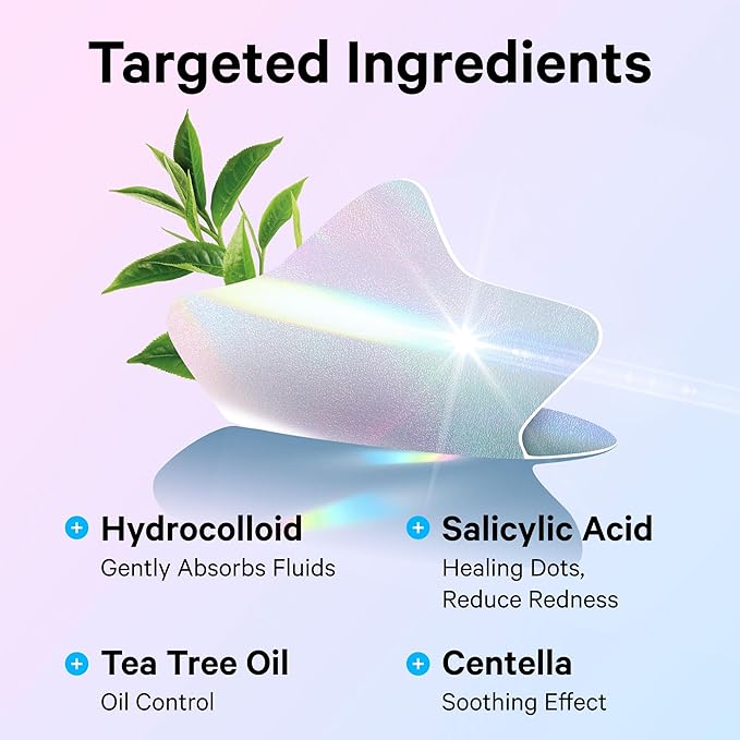 Sosky Hologram Pimple Patches for Face, Hydrocolloid Acne Patches with Salicylic Acid, Cute Star Zit Stickers,Colorful Blemish Covers,36 Count Blue Pink Star Heart Moon