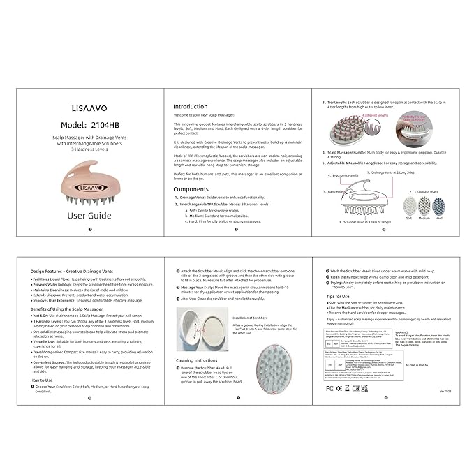 Hair Massager Scalp 3 in1 Scalp Scrubber Silicone Scalp Massager with Three Bristles-Soft, Medium and Hard Brush for Men Women and Pets,Pink