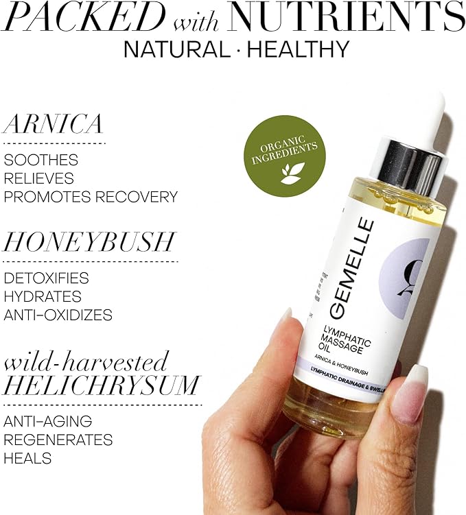 GEMELLE Lymphatic Massage Oil | 6X Award Winner | Detox Rituals, Beauty, Puffiness & Swelling | Arnica & Honeybush | Paraben-Free, Luxury Botanical Skin Care 30ml