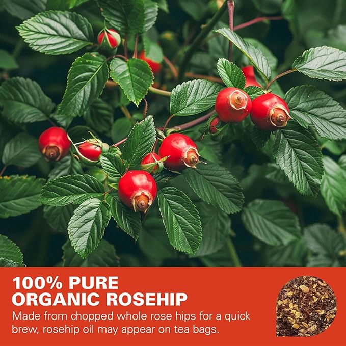 WT WEETEE Organic Rosehips Tea Bags, Made with 100% Natural & Pure Crushed Rose Hips, Natural Caffeine-free Herbal Tea 2g x 100 Counts