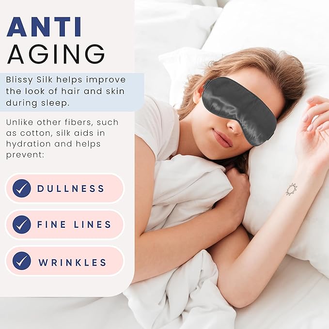 Blissy Silk Sleep Mask - Silk Eye Sleeping Mask for Women & Men for Total Blackout - 100% Pure Mulberry Silk, 22 Momme 6a Fibers - Blindfold Silk Sleep Mask Side Sleeper Eye Cover (Grey)