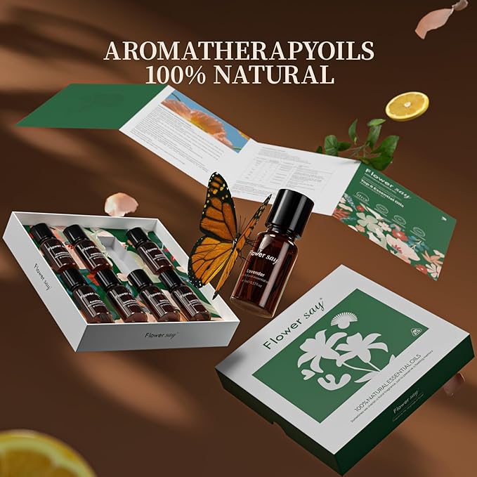 Essential Oils Set – 100% Pure Natural Aromatherapy Oils for Diffuser, Humidifier, Massage – 8 Pack Gift Set with Lavender, Peppermint, Tea Tree, Eucalyptus & More