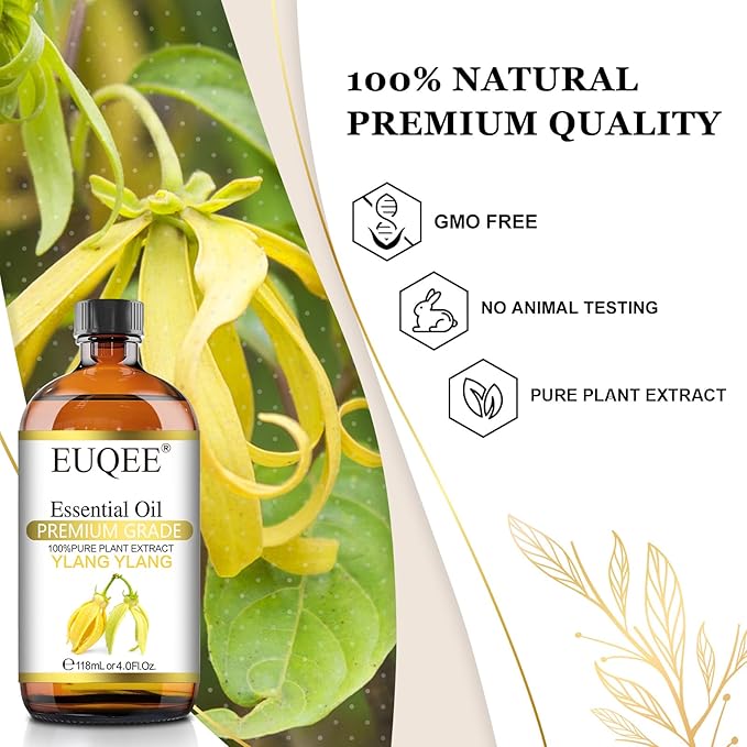 Ylang Ylang Essential Oil 118ml with Glass Dropper, Pure Ylang Ylang Oil for Diffuser, Candle Making - 4 Fl.Oz