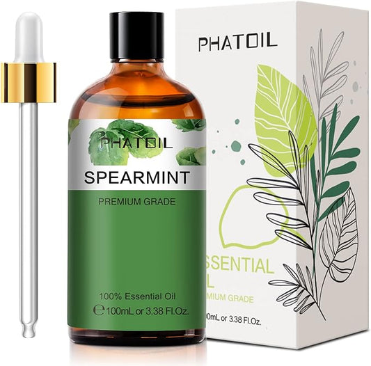 Spearmint 3.38fl.oz Essential Oil, PHATOIL Pure Aromatherapy Oils for Diffuser, Humidifier, Perfect for DIY Soap, Candle, Bath Bombs Making(100ml)