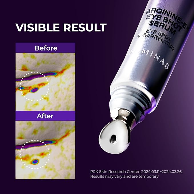 Atclinic Caffeine Eye Serum with Arginine-E & Vitamin E – Korean Eye Gel for Puffiness, Dark Circles, Fine Lines | Cooling Guasha Metal Tip (0.67 fl oz)