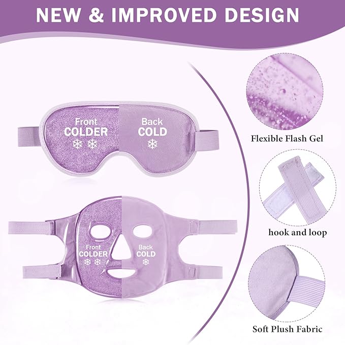 Geyoga Gel Ice Face Eye Mask Cooling Face Eye Masks for Reducing Puffiness, Dark Circles, Redness, Pain Relief, Migraine, Stress, Hot/Cold Pack Compress with Soft Plush Backing(Purple)