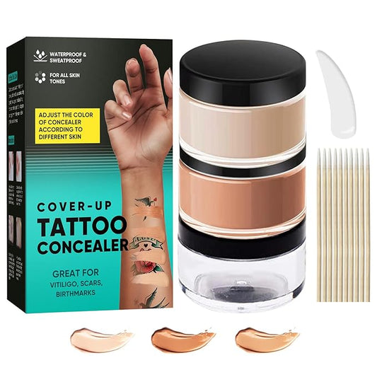 Tattoo Cover Up Makeup Waterproof, Sweatproof Concealer for Scars, Vitiligo, Dark Spots, Long-Lasting, Natural Finish for Body & Legs