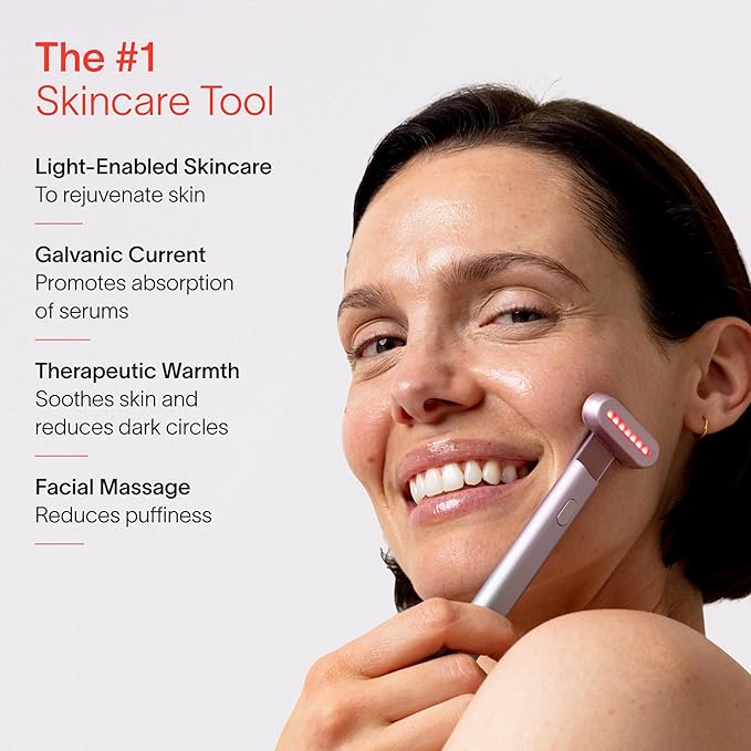 Solawave 4-in-1 Skinware Wand - Upgraded Radiant Renewal with Facial Massager, Red Light, Galvanic Current, and Therapeutic Warmth Anti-Aging Beauty Device (Blue/Pink Ombre)