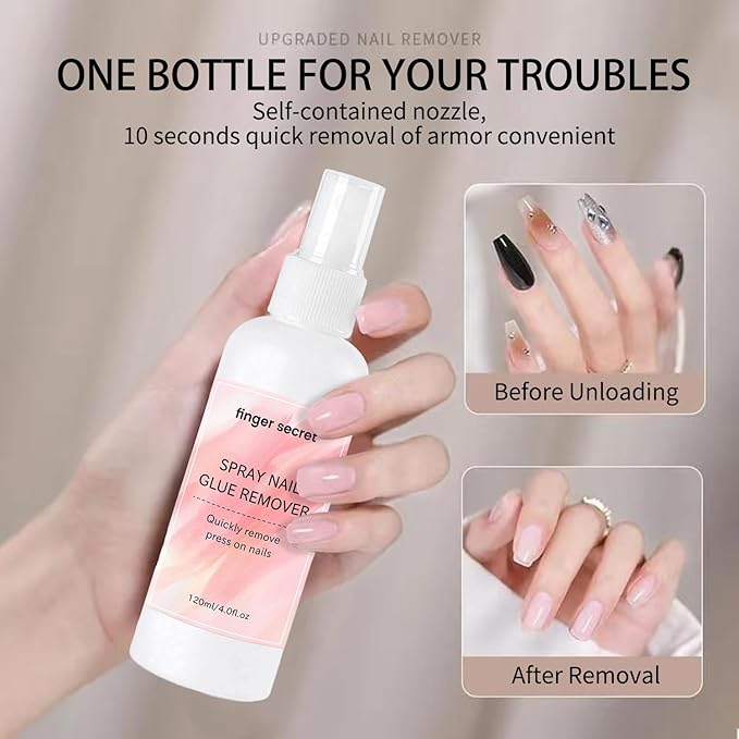 Gel Nail Glue for Press Ons 2 FL.OZ Spray Nail Glue Remover for Glue on Nails Solid Gel Glue Nail,with Cuticle Pusher and UV Mini Nail Lamp for Flase Nail Tips Press on Nail