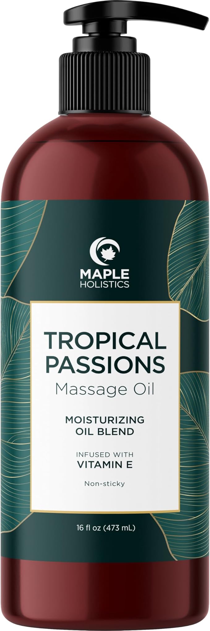 Tropical Massage Oil for Couples Relaxation - Full Body Massage Oil for Date Night with Smooth Gliding Coconut and Sweet Almond Oil with Mango Scent - Non GMO Gluten Free & Vegan (16 Fl Oz)