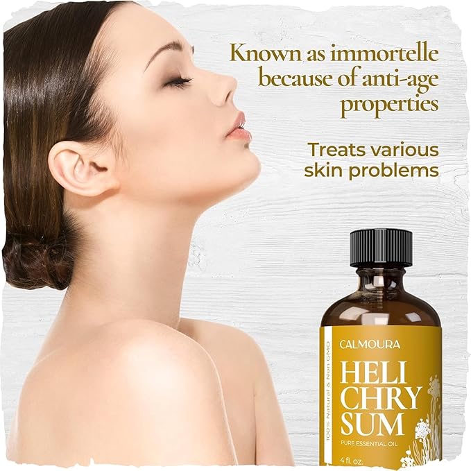 Helichrysum Essential Oil (4 oz | 118 ml) — 100% Natural Non GMO Helichrysum Oil for Skin, Aromatherapy & Better Sleep by Calmoura