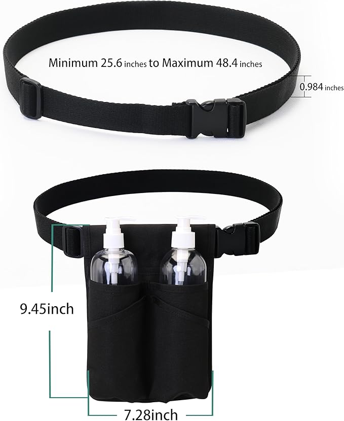 Professional Massage Therapist Holster with Adjustable Belt, Bottle Bag, Lotion & Oil Holster, Black