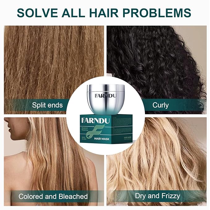 Hair Mask for Damaged Hair, Rosemary Keratin Collagen Deep Repair Conditioning Hydrating Hair Mask for Dry Damaged Frizzy Hair 10.15oz 300ml